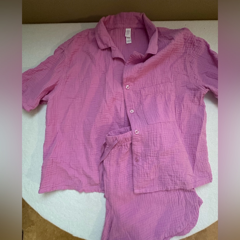 Pink Linen Blend Shirt and Short Set